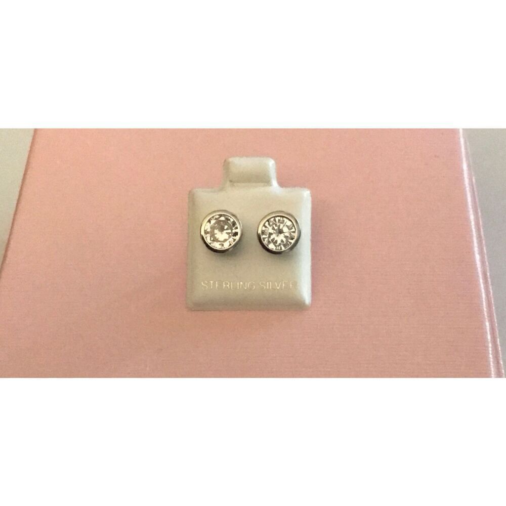 2 Ct. Round Cut Bezel Set Genuine Diamond Simulant Stud Earrings~.925 Sterling